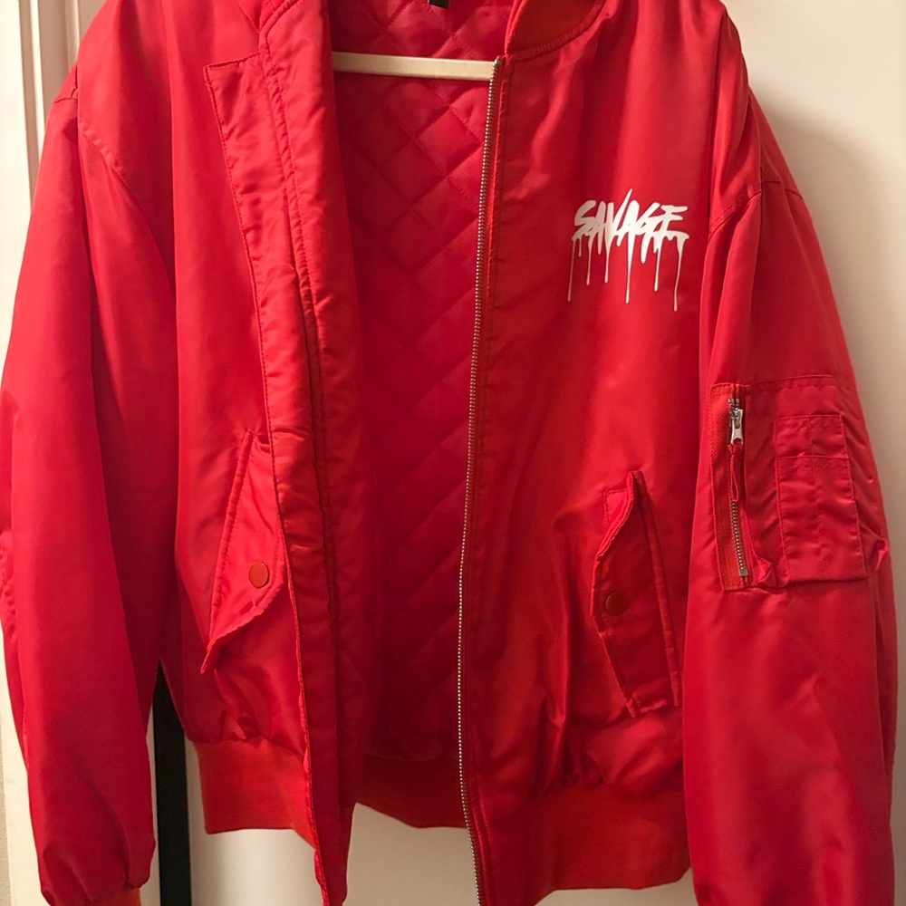 Red Bomber Jacket with Logo